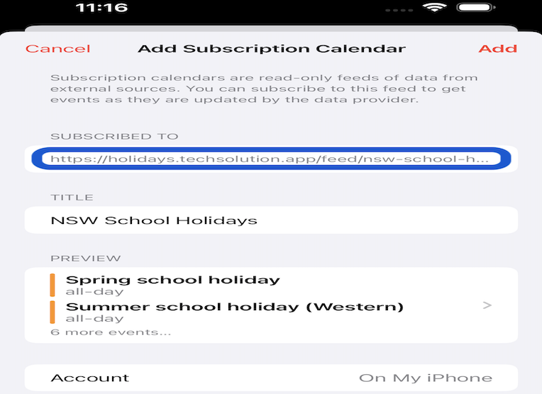 Add subscription to your calendar